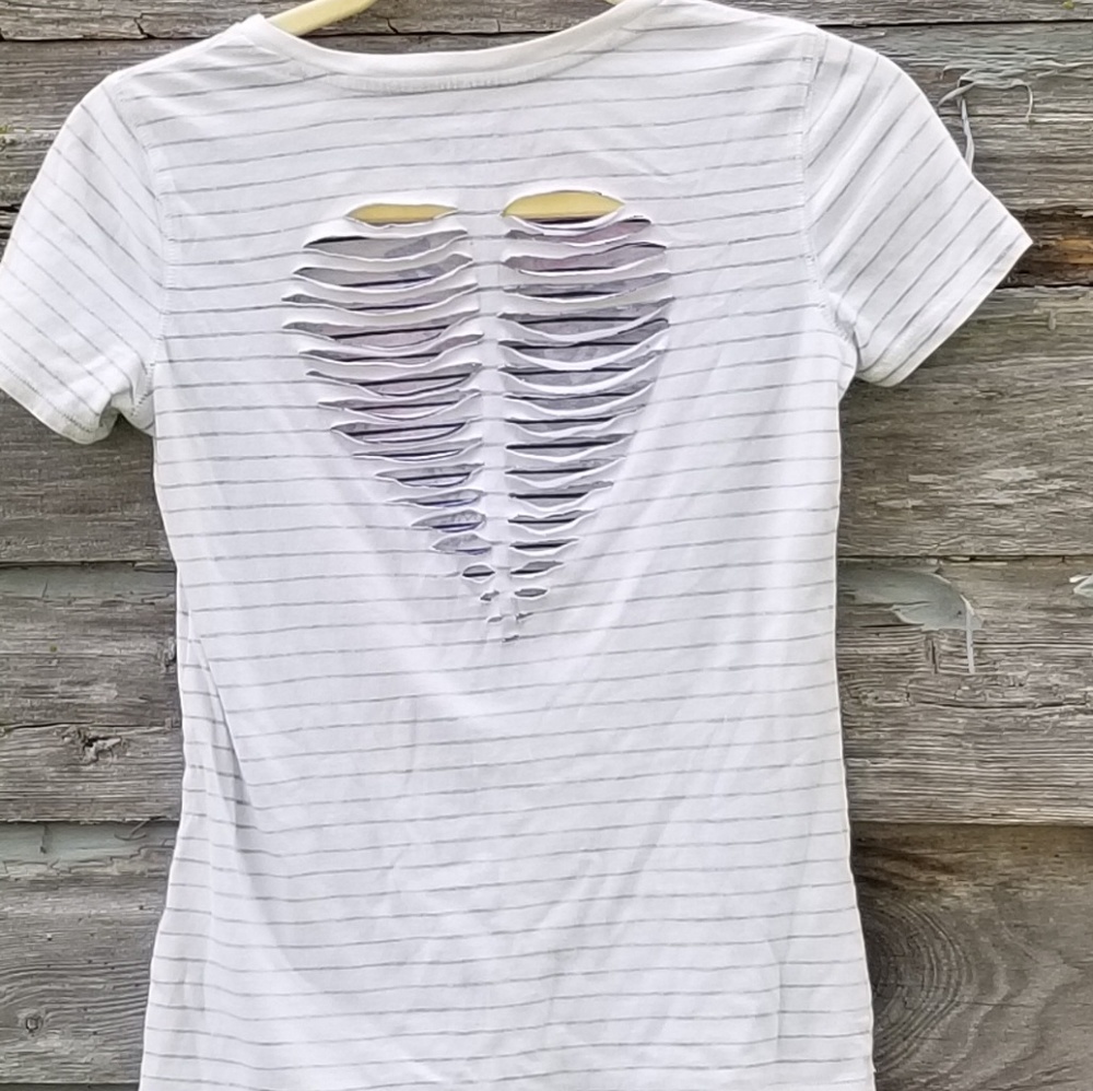 Graphic Print Slashed Heart Back Upcycled Tee